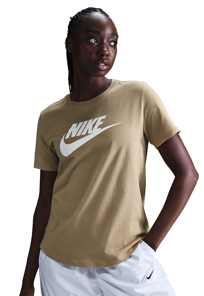 Tricou din bumbac cu imprimeu logo Essentials - Alb/Bej
