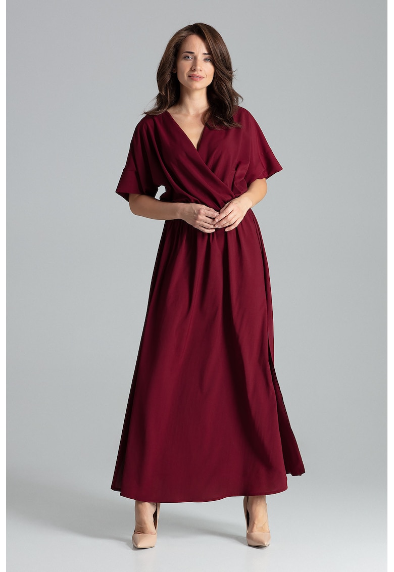 Rochie lunga  L055 - eleganta - cu talie elastica - burgundy - poliester 80%