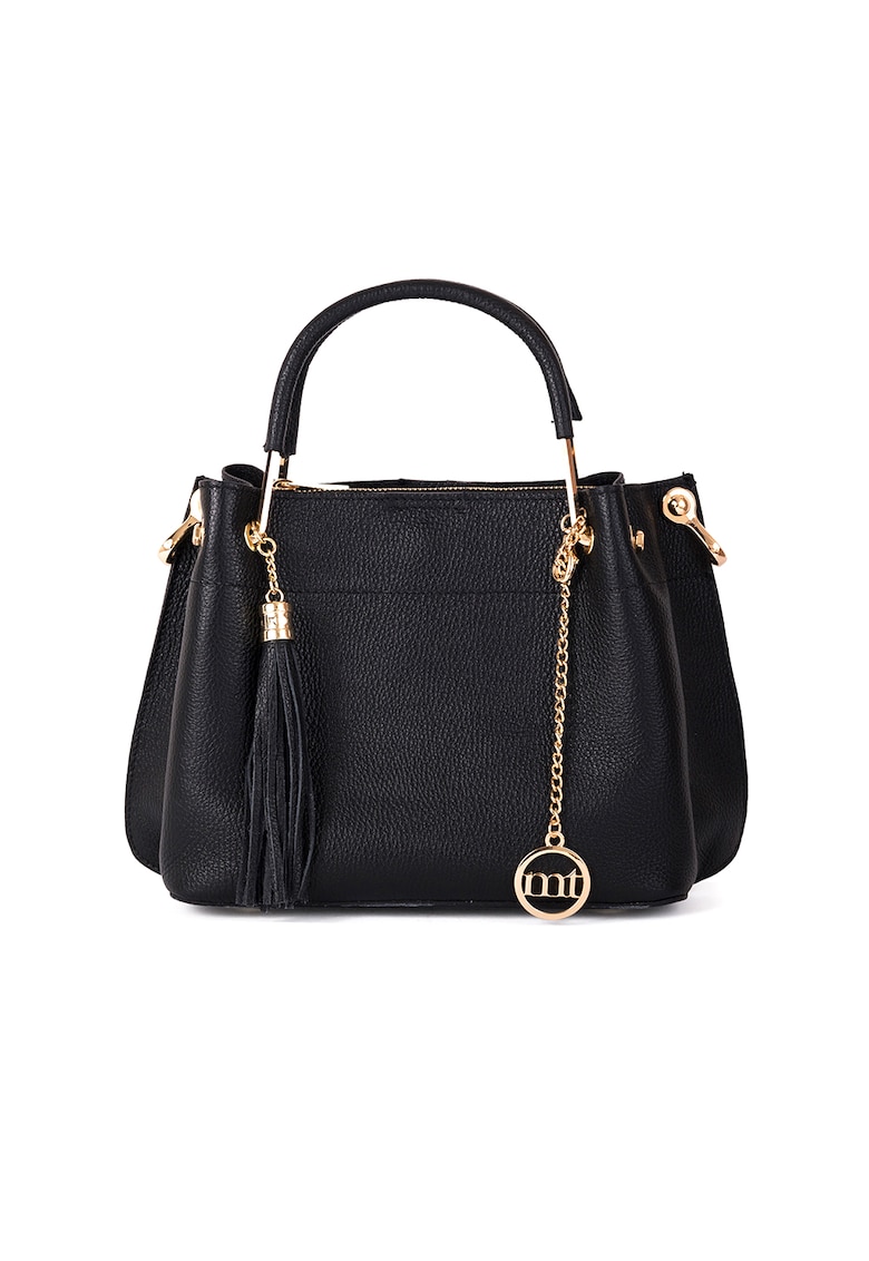 Geanta de mana - de piele - cu accesoriu detasabil cu canaf - Negru