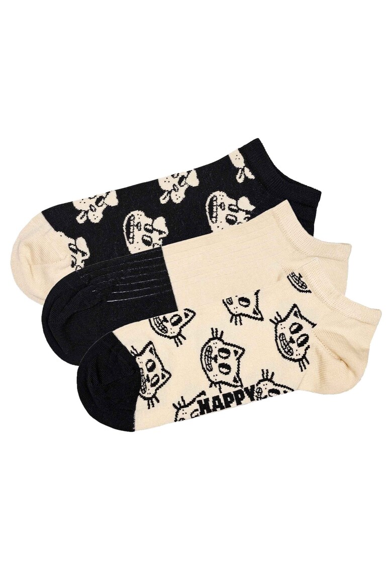 Set de sosete pana la glezna unisex cu imprimeu grafic - 3 perechi - Negru/Alb murdar