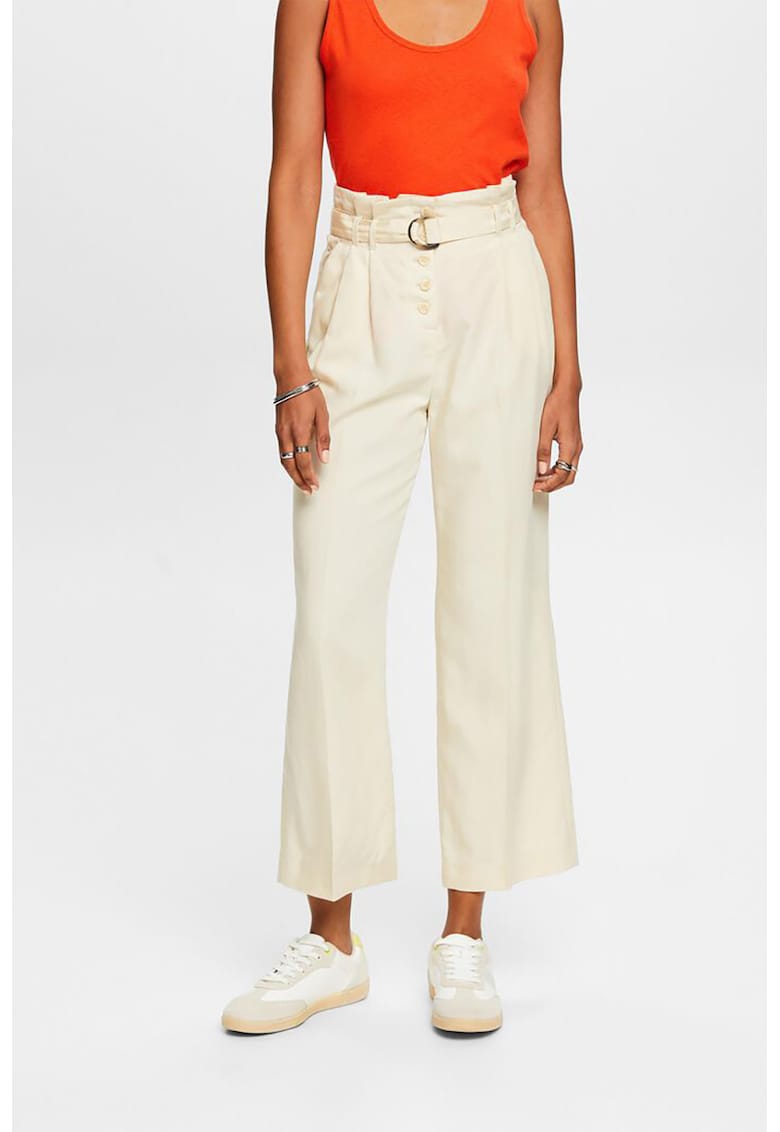 Pantaloni crop cu nasturi - Crem