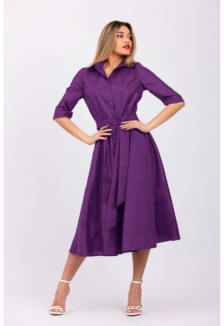 Rochie-camasa evazata cu cordon in talie - Violet