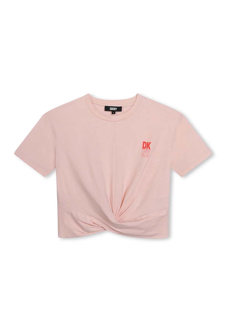 Tricou crop cu logo - Roz prafuit