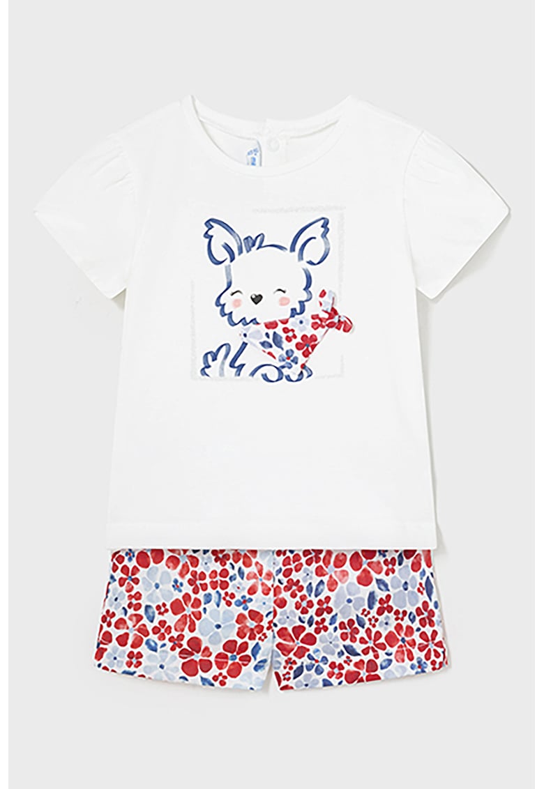 Set de top din amestec de bumbac cu model si pantaloni scurti - Rosu/Alb/Albastru