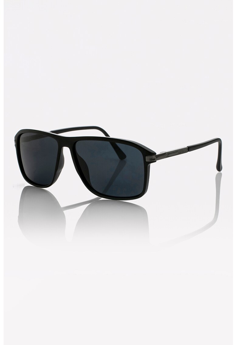 Ochelari de soare patrati unisex cu lentile polarizate - Negru/Argintiu inchis