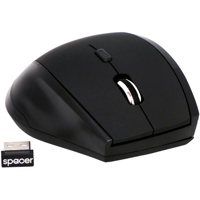 MOUSE WIRELESS SPACER  2.4GHz, 6D, cauciucat, scroll metalic, black 'SPMO-291'