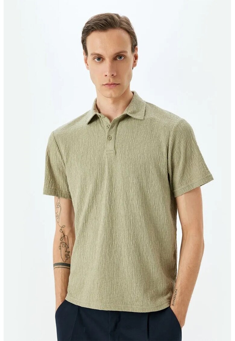 Tricou polo cu model texturat - Kaki
