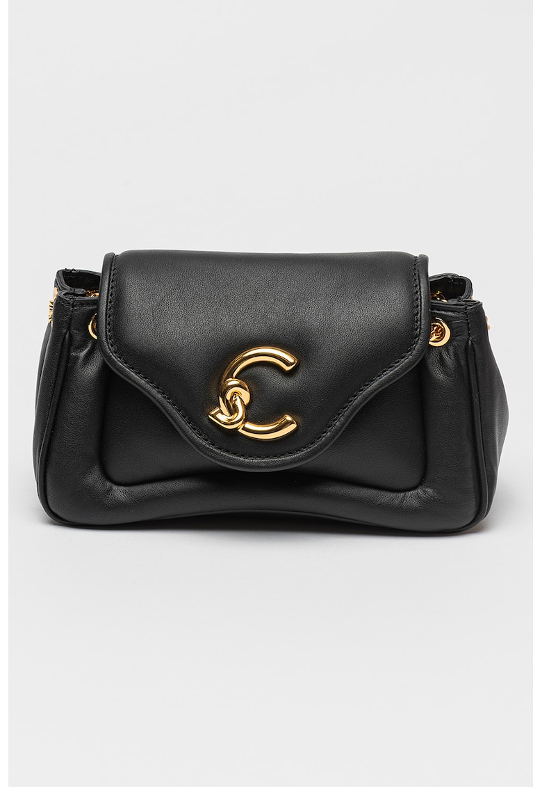 Geanta crossbody din piele cu bareta din lant C-Me - Negru