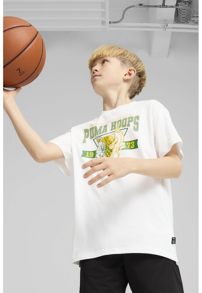 Tricou cu imprimeu logo - pentru baschet - Alb optic/Verde aquamarin