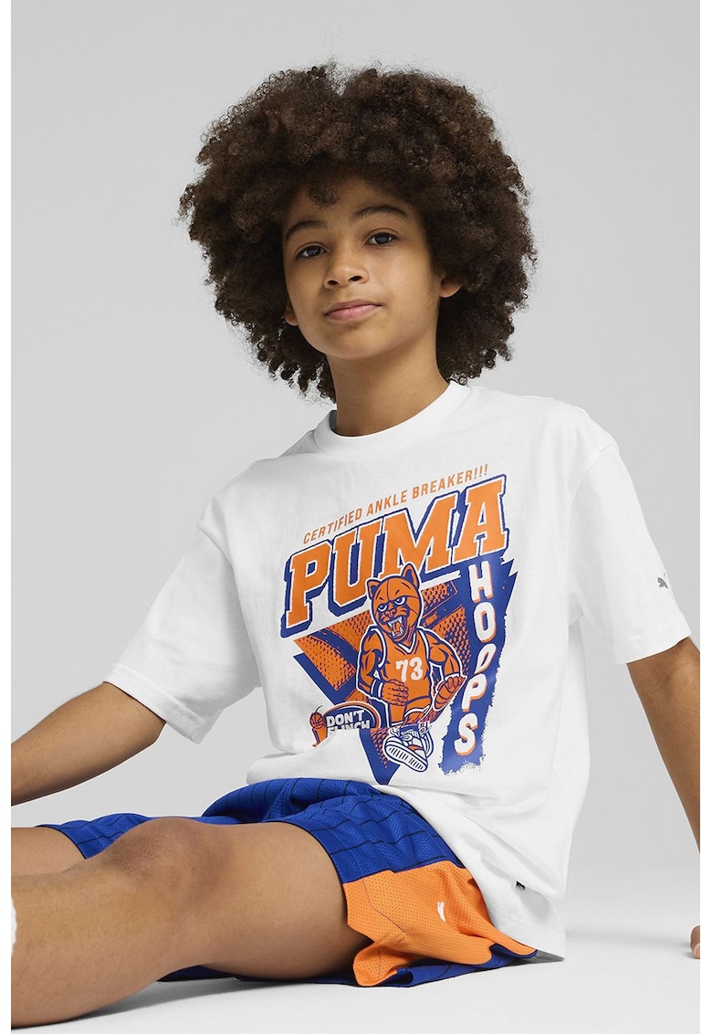 Tricou din bumbac cu imprimeu logo - pentru baschet - Portocaliu deschis/Albastru royal/Alb optic