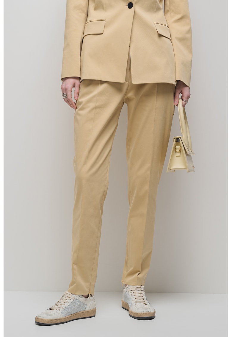 Pantaloni uni regular fit cu talie medie - Bej