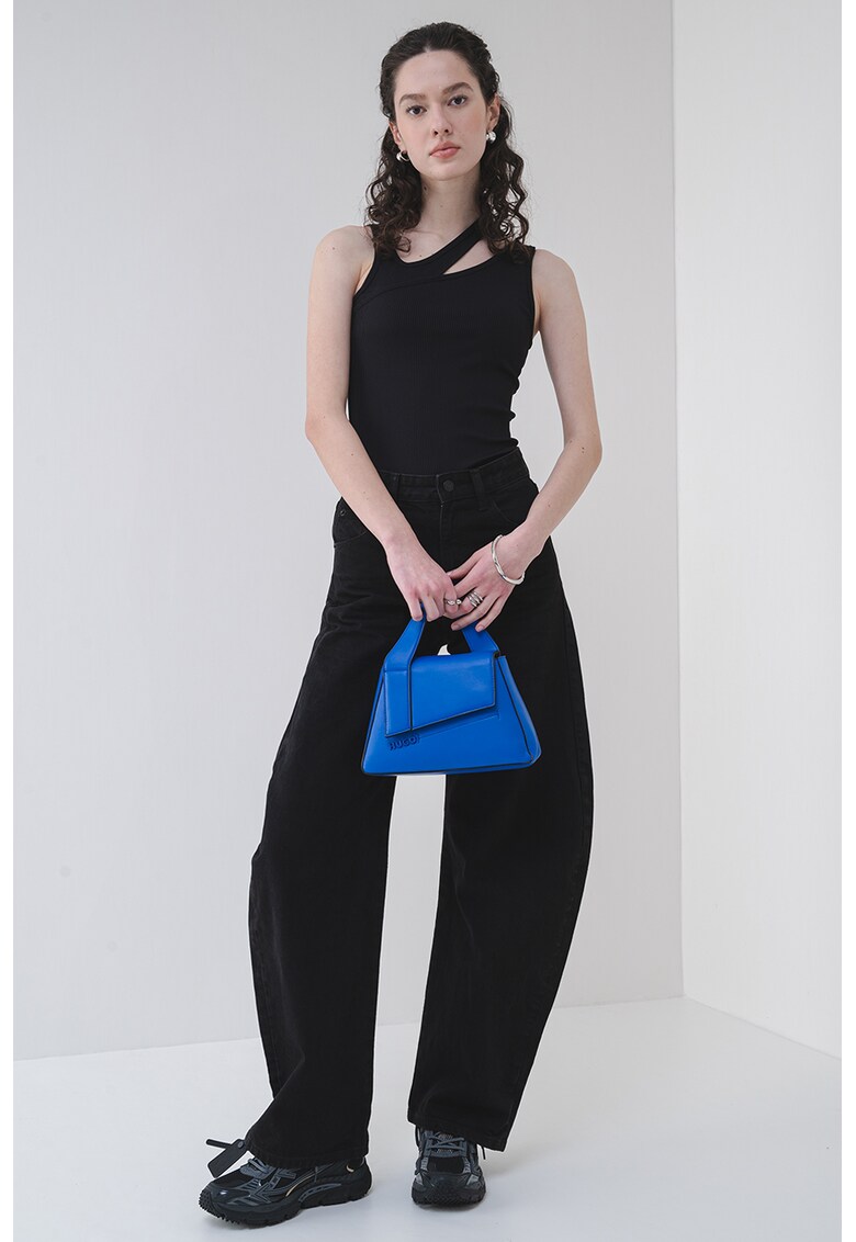 Top striat cu croiala asimetrica - Negru