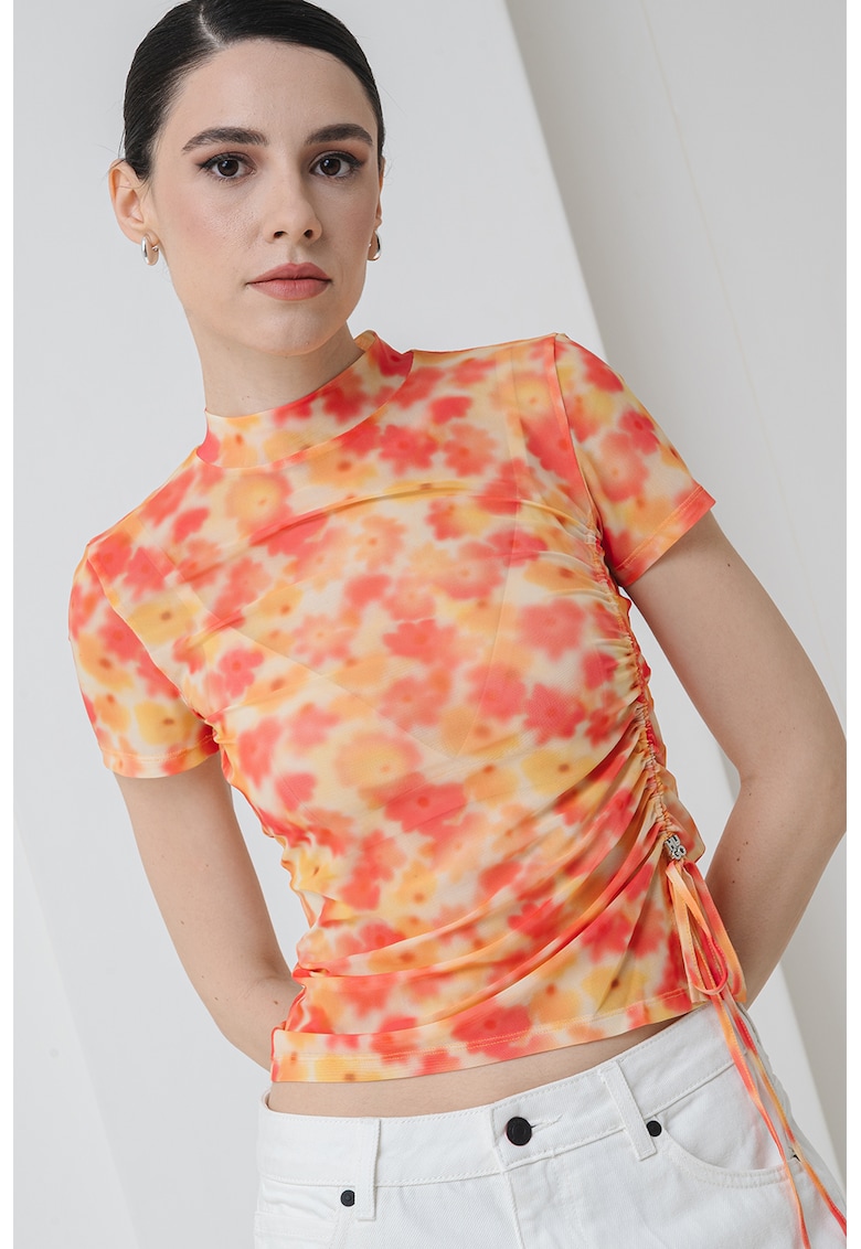 Tricou cu model floral Dastoria - Galben/Roz
