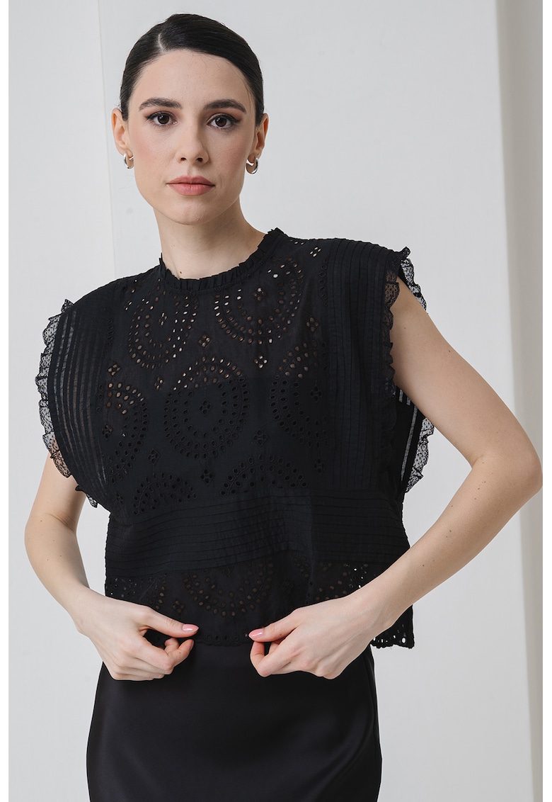 Bluza crop cu perforatii - Negru