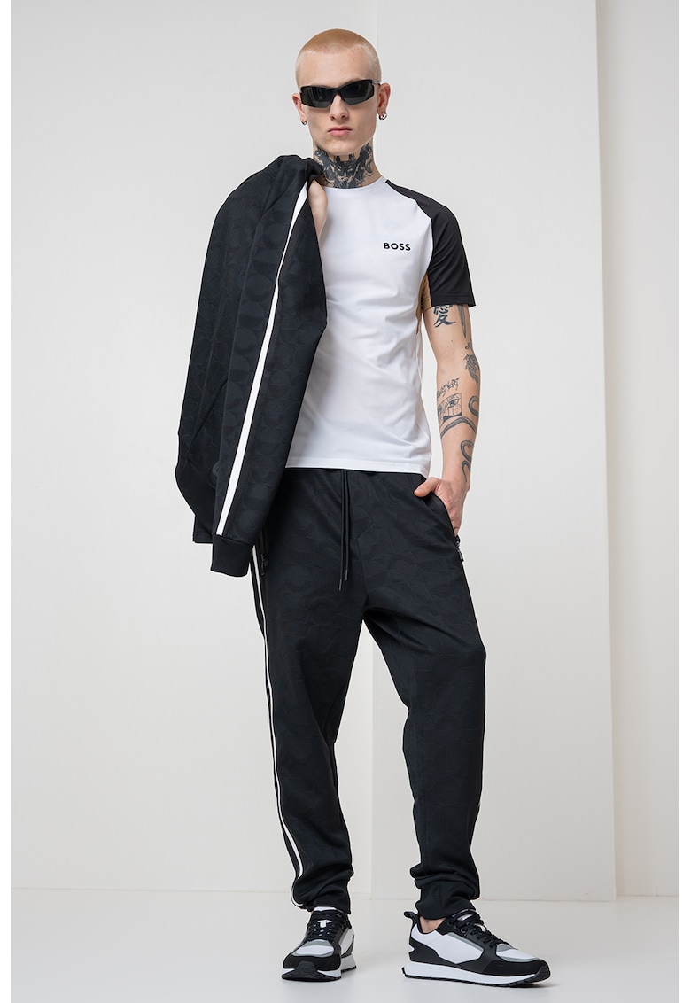 Tricou din material pique cu logo - Alb/Negru/Maro