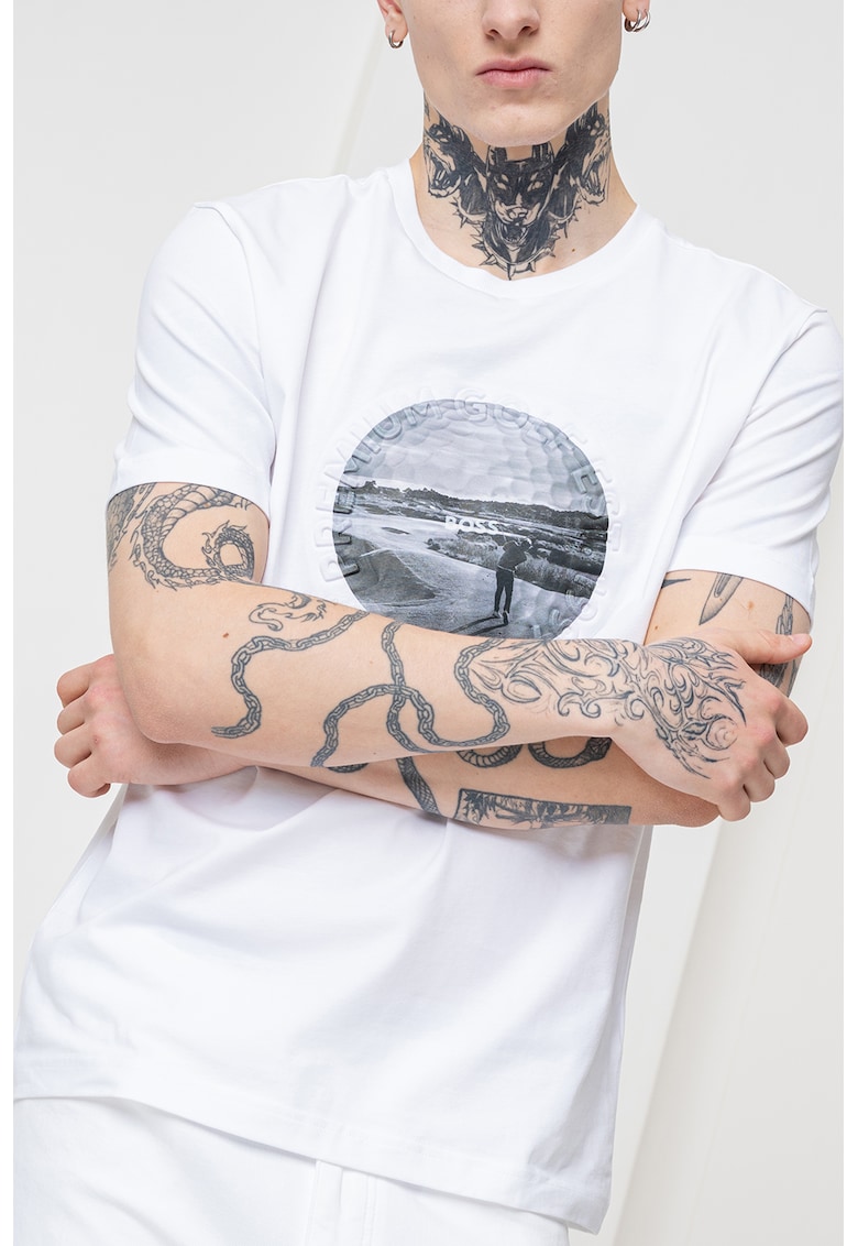 Tricou din amestec de bumbac cu imprimeu foto Heritage - Alb