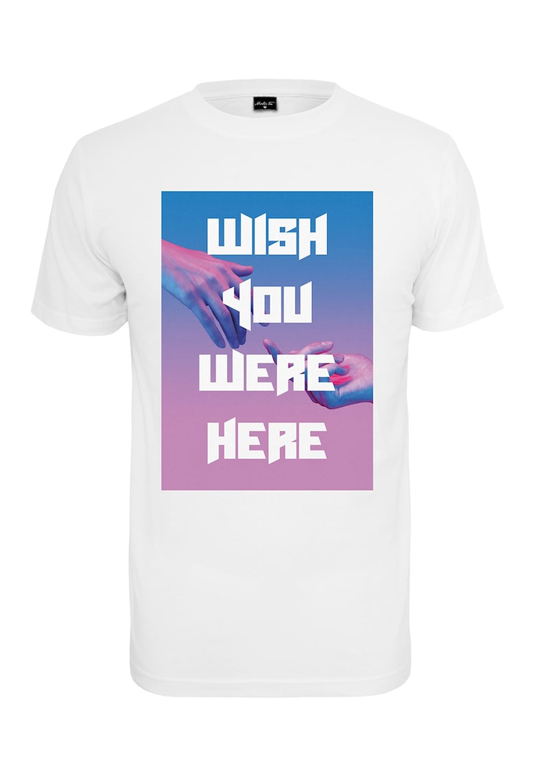 Tricou de bumbac cu imprimeu foto si text - Alb/Albastru
