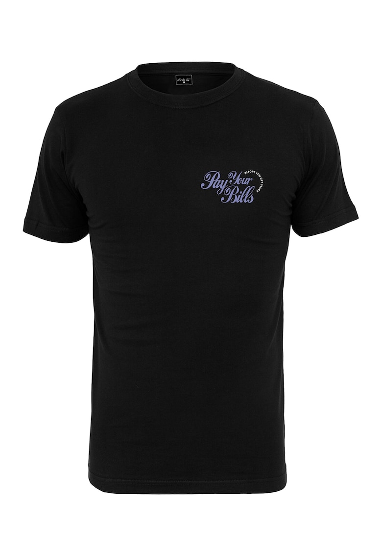 Tricou de bumbac cu decolteu la baza gatului si imprimeu grafic - Negru
