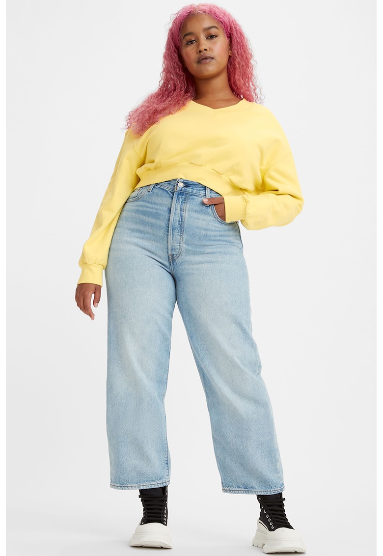 Blugi crop cu croiala dreapta Ribcage - Albastru deschis