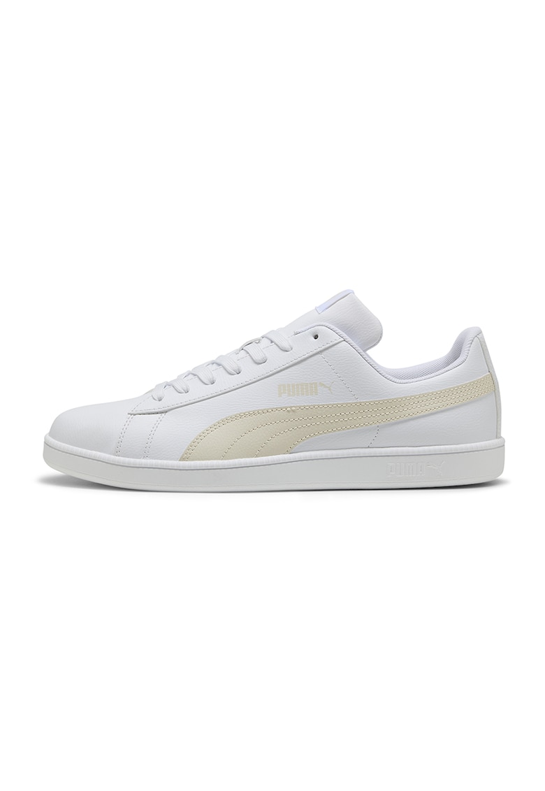 Pantofi sport de piele ecologica cu talpa plata 372605 - Alb optic/Alb murdar