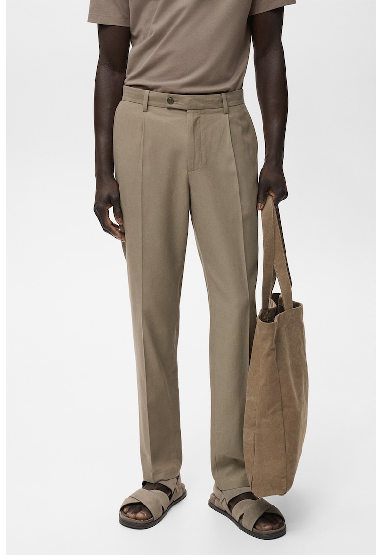 Pantaloni eleganti din amestec de lyocell cu buzunare laterale - Maro taupe