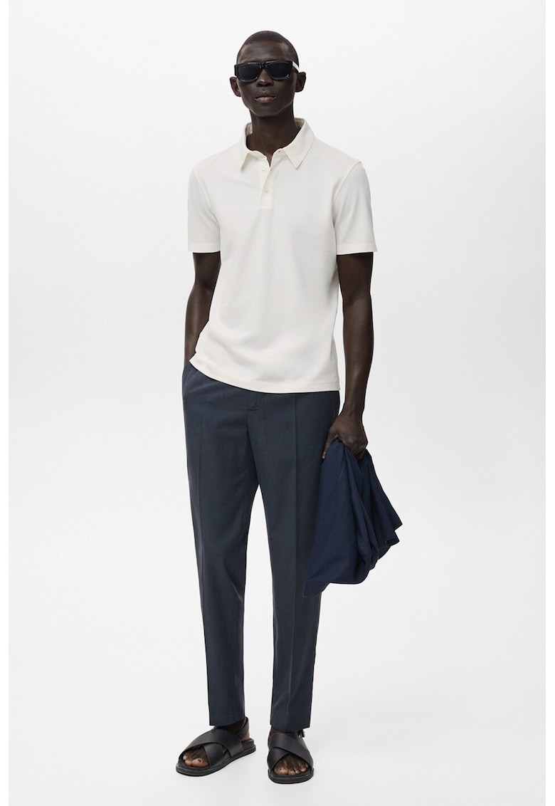 Pantaloni eleganti din amestec de lyocell cu buzunare laterale - Bleumarin