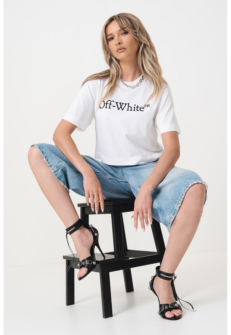 Tricou din bumbac cu imprimeu logo - Alb/Negru