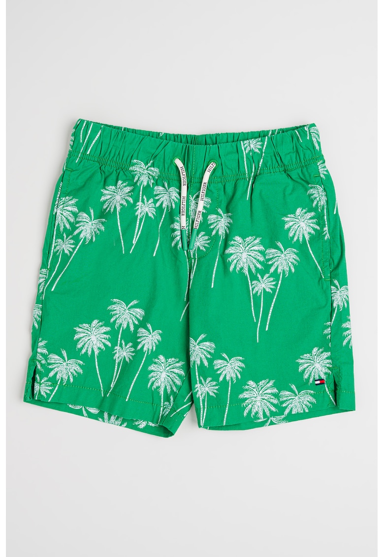 Pantaloni scurti din amestec de bumbac organic cu model tropical - Alb/Verde electric