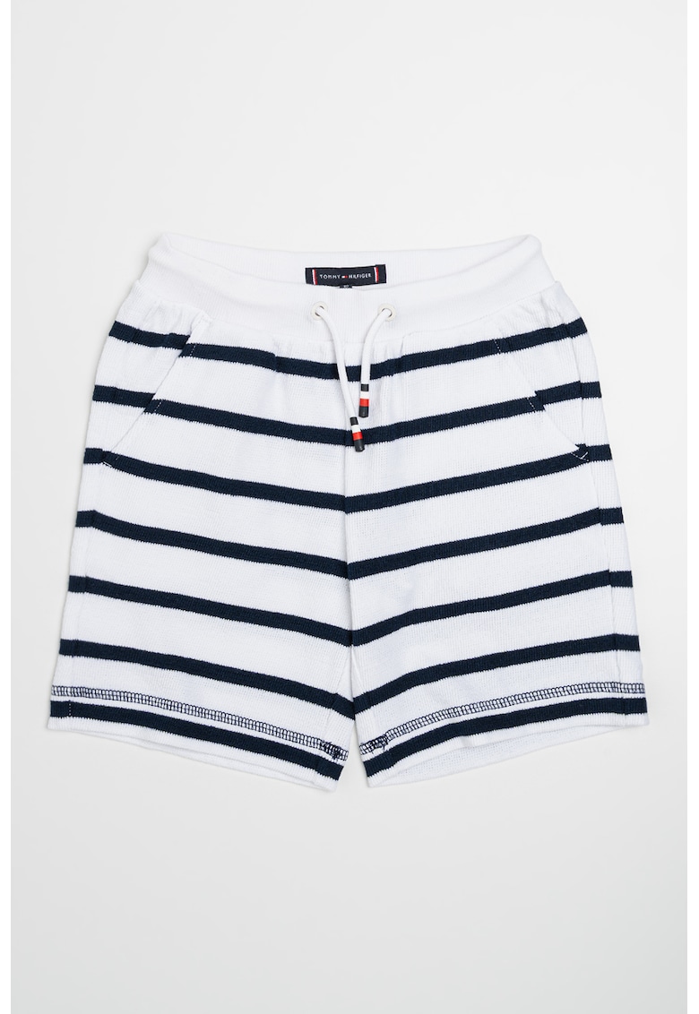 Pantaloni scurti de bumbac cu dungi - Alb/Bleumarin