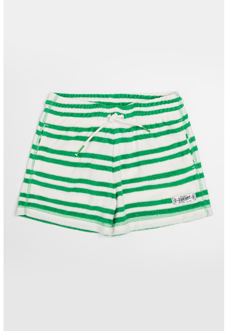 Pantaloni scurti cu dungi si snururi - Verde/Alb murdar