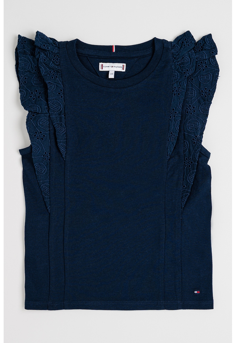 Bluza de bumbac cu volane - Bleumarin