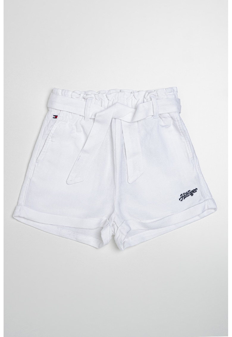 Pantaloni scurti uni cu cordon - Alb