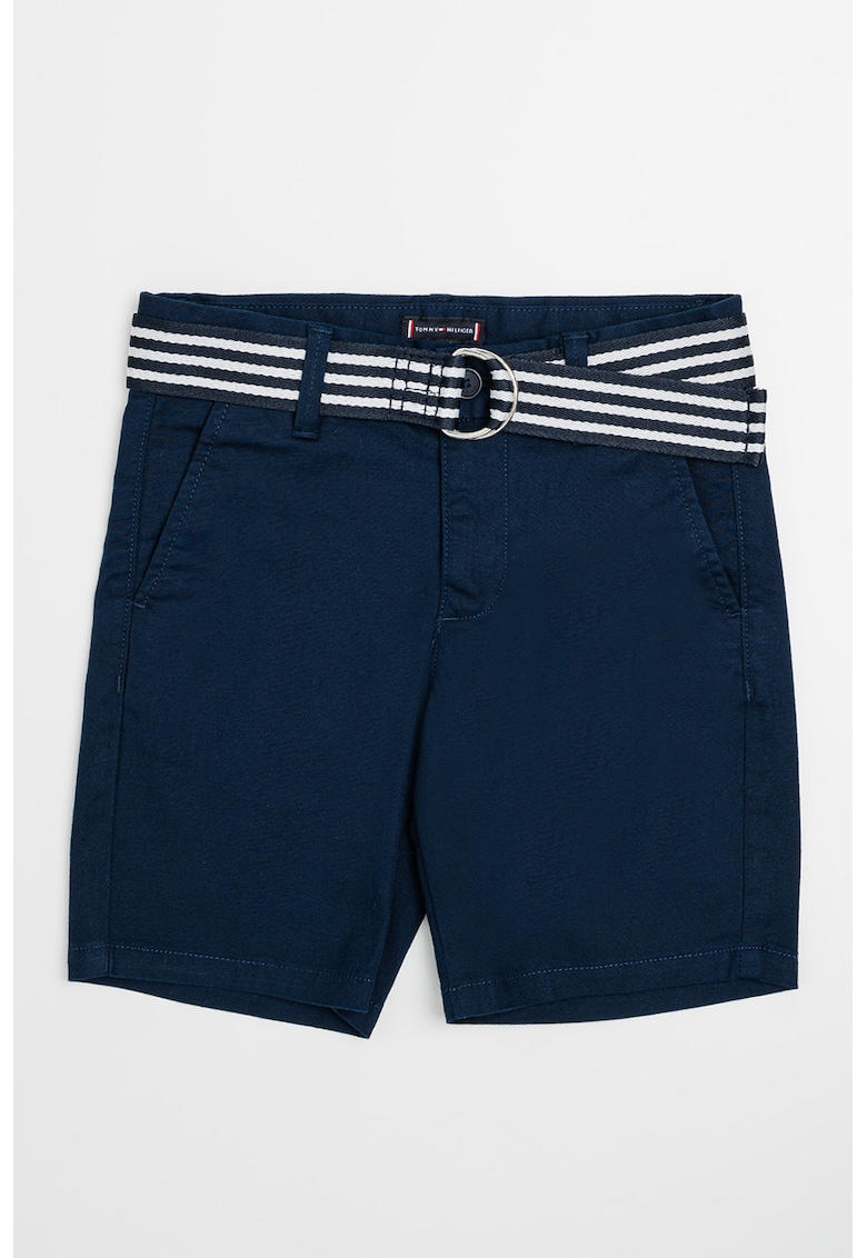 Pantaloni scurti tesuti cu o curea - Bleumarin
