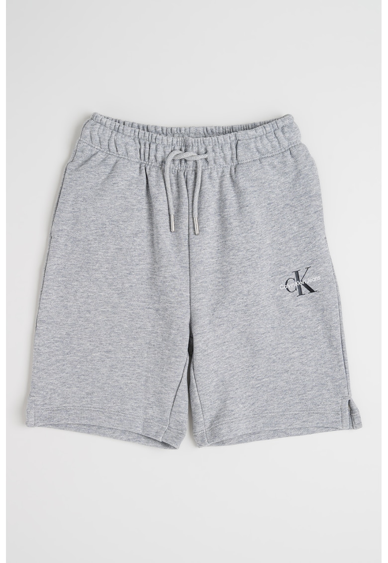 Pantaloni scurti de bumbac cu imprimeu logo discret - Gri melange