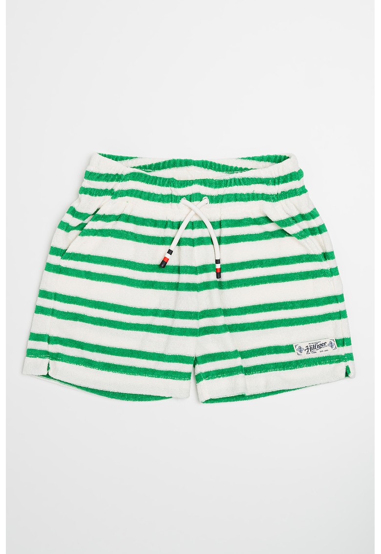 Pantaloni scurti din amestec de bumbac organic cu dungi - Verde/Alb murdar
