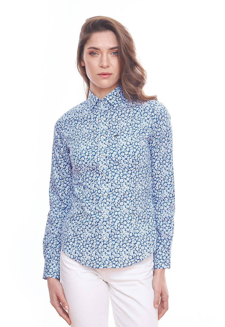 Camasa slim fit cu model floral - Alb/Albastru