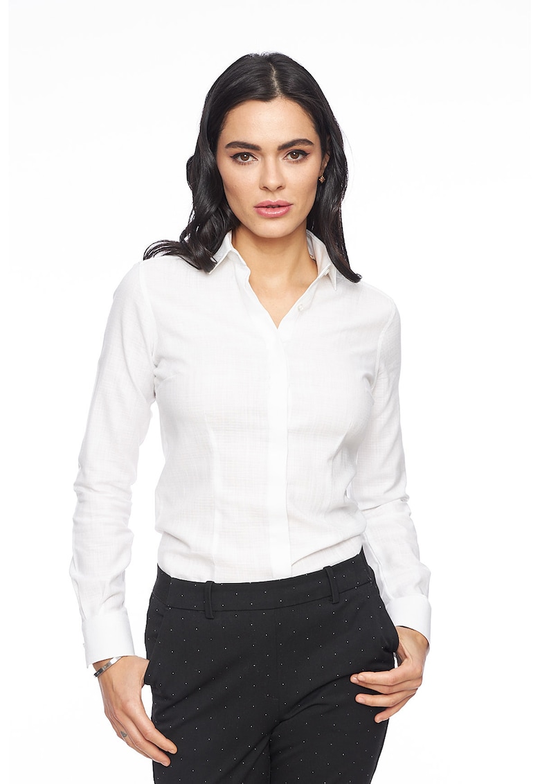 Camasa slim fit cu terminatie rotunjita - Alb optic