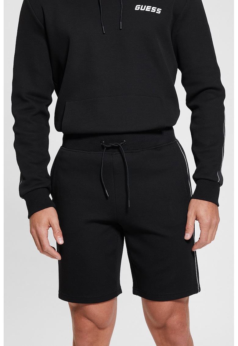 Pantaloni scurti cu banda logo laterala pentru fitness - Negru