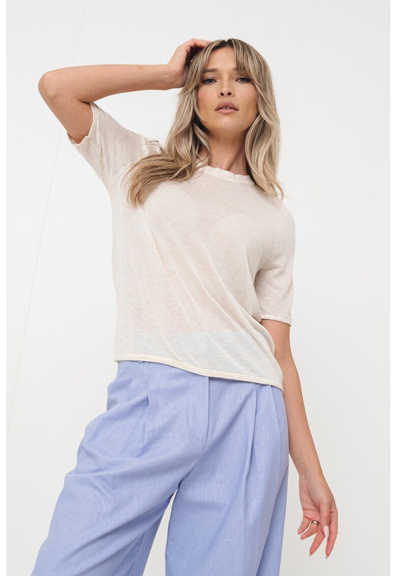 Tricou semitransparent din amestec de in - Bej deschis melange