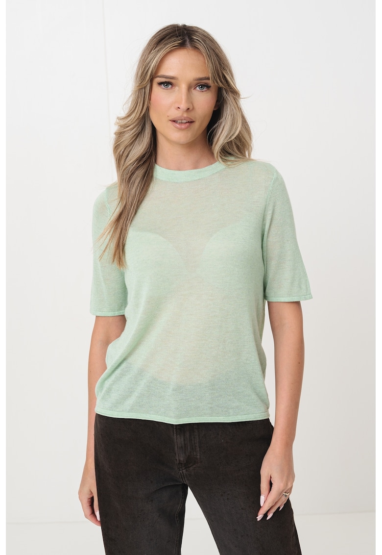 Tricou semitransparent din amestec de in - Verde pal