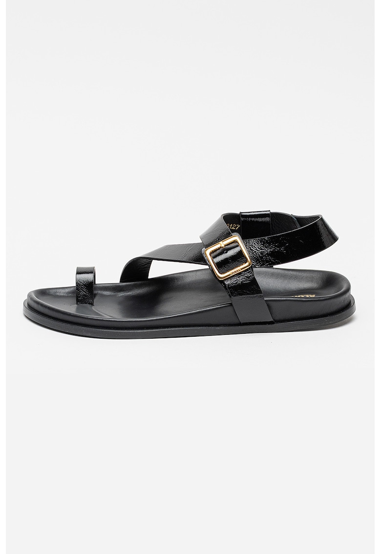 Sandale de piele cu talpa plata si catarama - Negru
