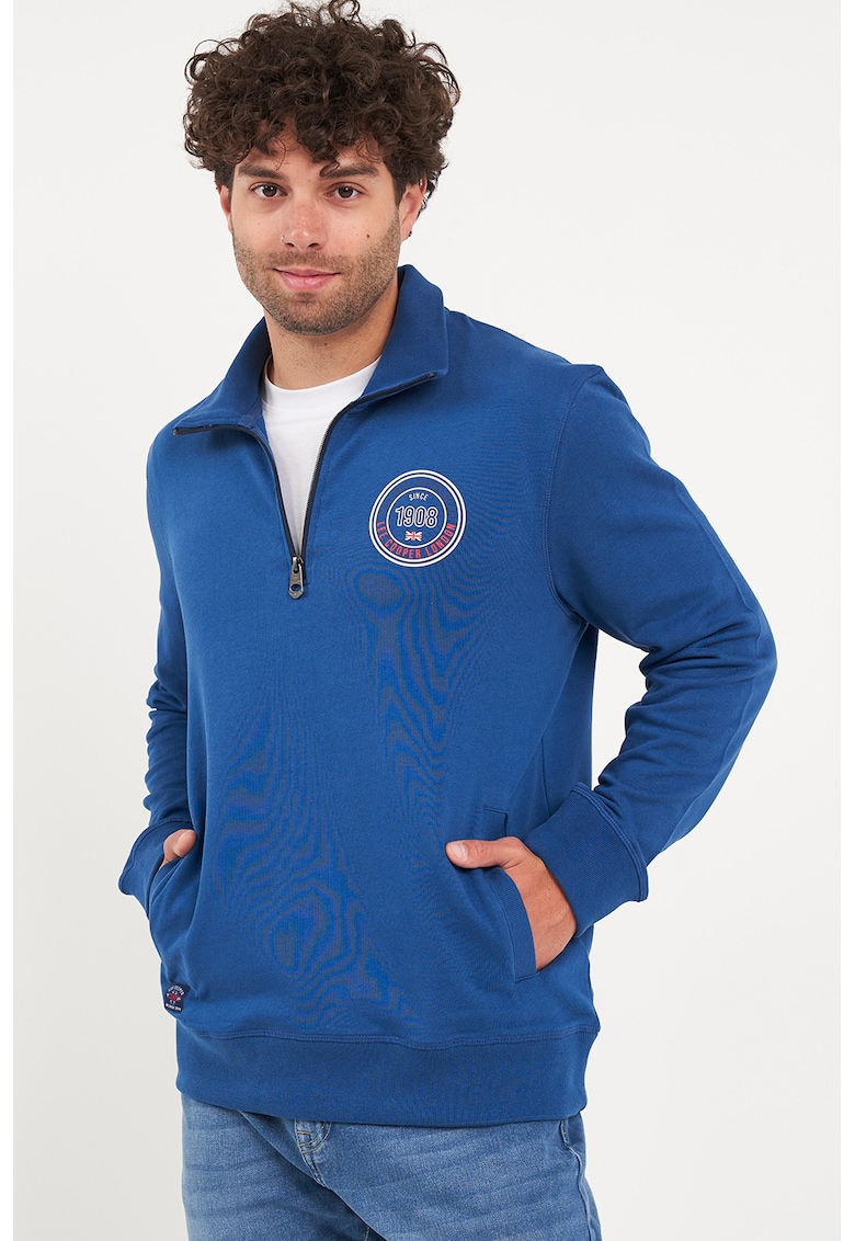 Bluza de trening din bumbac cu fenta cu fermoar - Albastru royal
