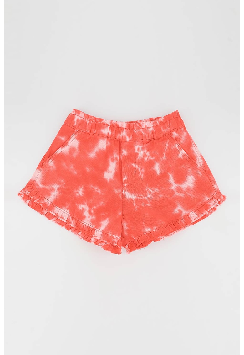 Pantaloni scurti cu imprimeu tie-dye si buzunare oblice - Alb/Coral