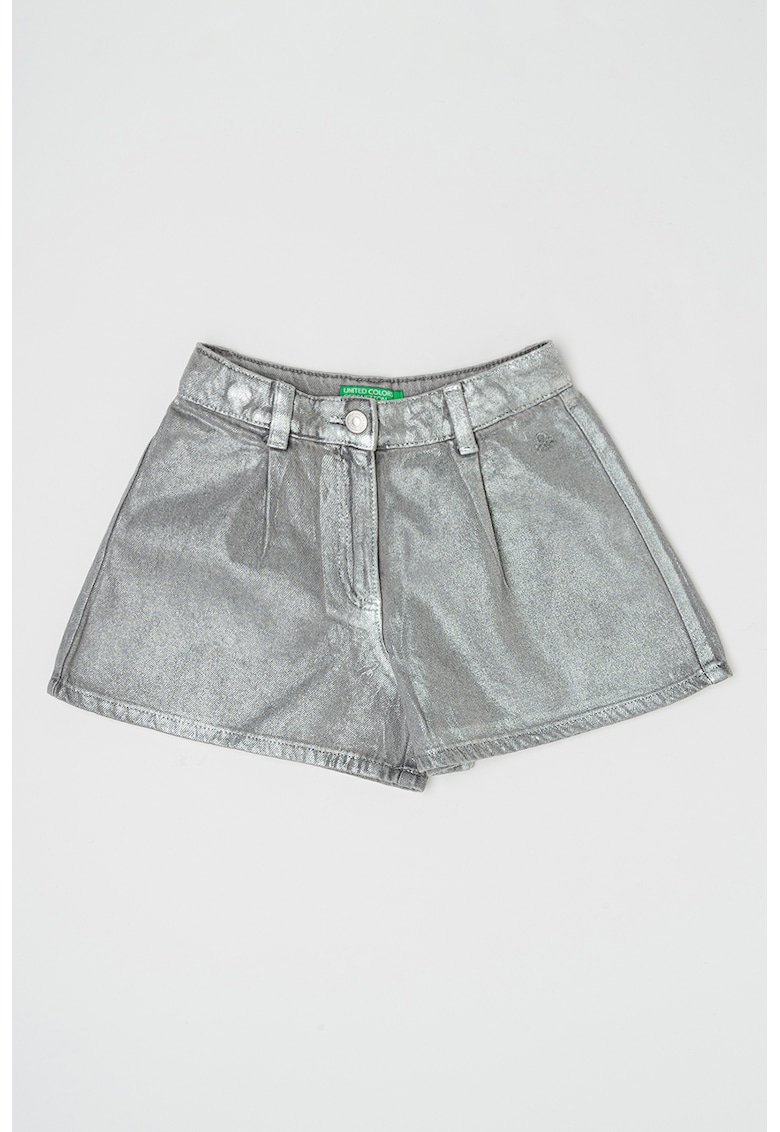 Pantaloni scurti cu croiala ampla si aspect metalizat - Argintiu
