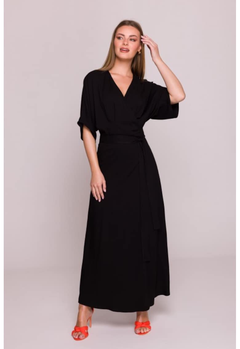 Rochie petrecuta maxi cu curea in talie - - Negru