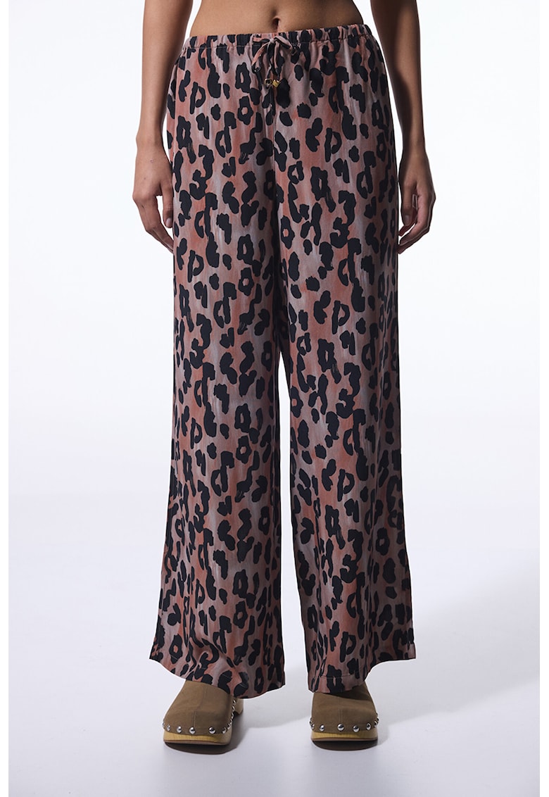 Pantaloni cu animal print - Negru stins/Maro nisip/Caramiziu