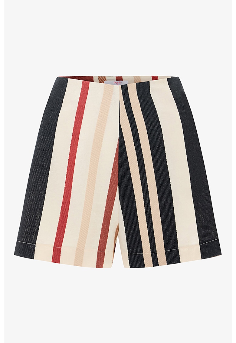 Pantaloni scurti de plaja - din bumbac - in dungi - Rosu/Negru/Bej deschis
