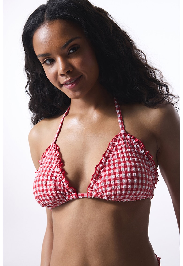 Sutien de baie cu model in carouri - Rosu/Alb optic