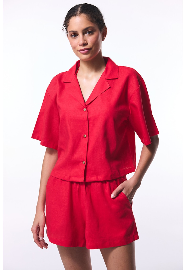 Camasa crop din amestec de in - Rosu