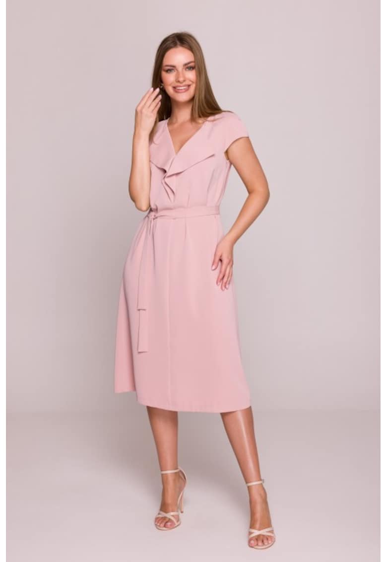 Rochie cu jabou si curea in talie - - Roz pudrat
